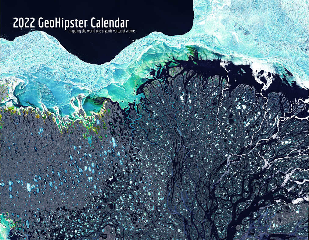 The 2022 GeoHipster Calendar cover, featuring an image of the Lena Delta by Inge van Daelen.